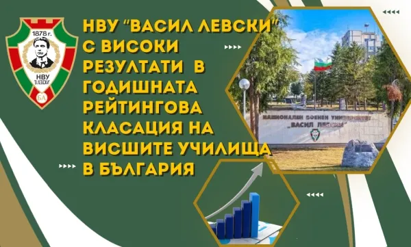 НВУ „Васил Левски“ е сред топ университетите в страната, сочи рейтинговата класация на МОН за 2026 година